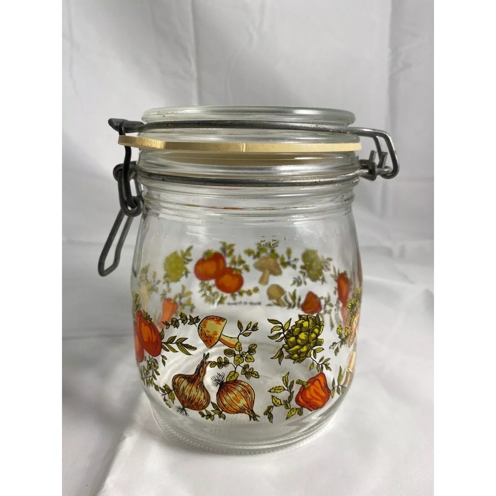 Vintage Mushroom Niveau De Remplissage Glass Jar Onion Pepper Veggies France